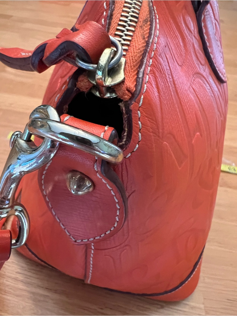 Dooney & Bourke Bright Orange Embossed Logo Satchel - Picture 5 of 15
